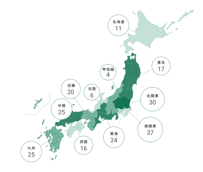 対象事業者の本社所在地別の実施件数のマップ
